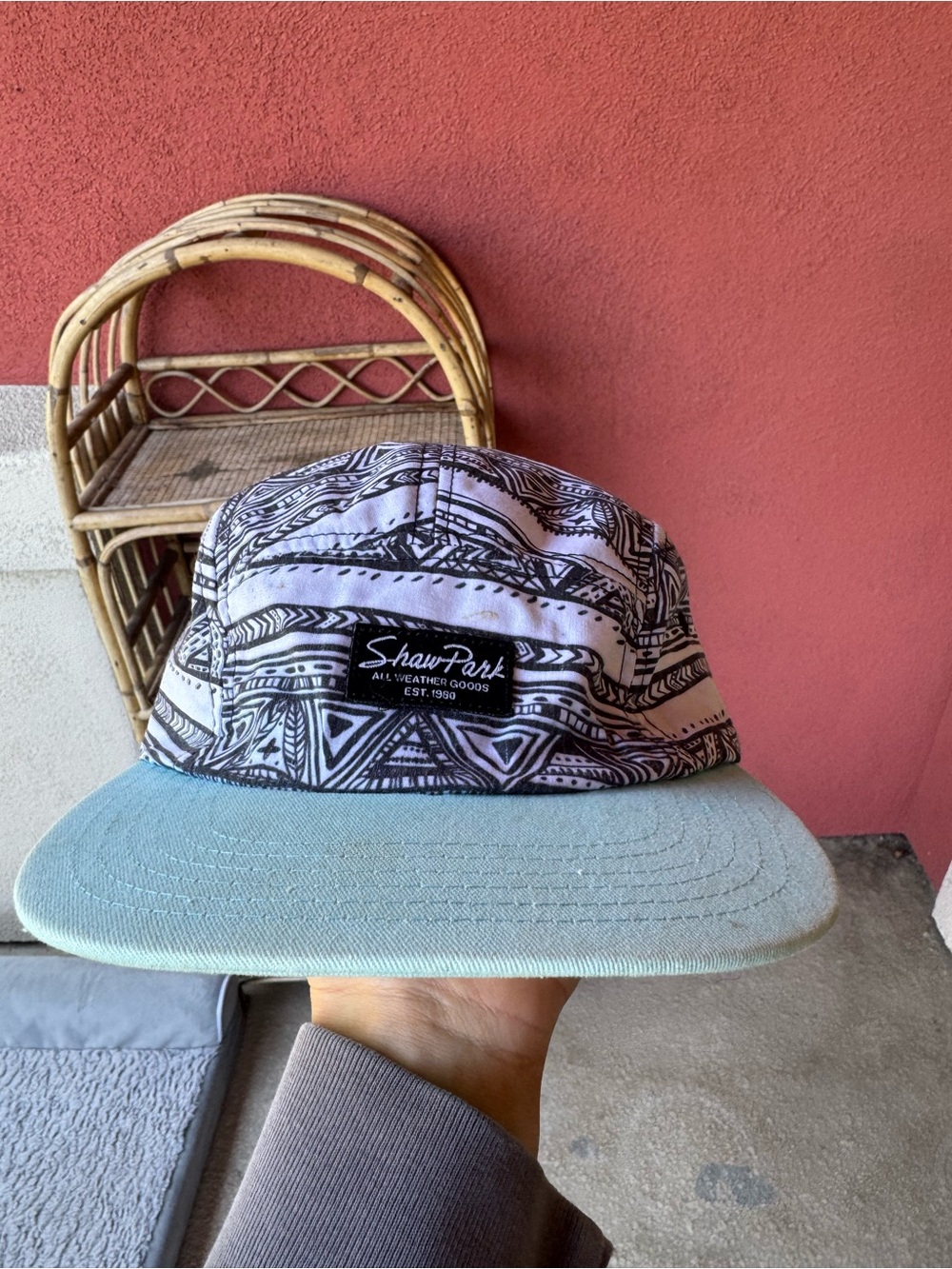 ShawnPark Patterned 5-Panel Cap in Black & Light Blue